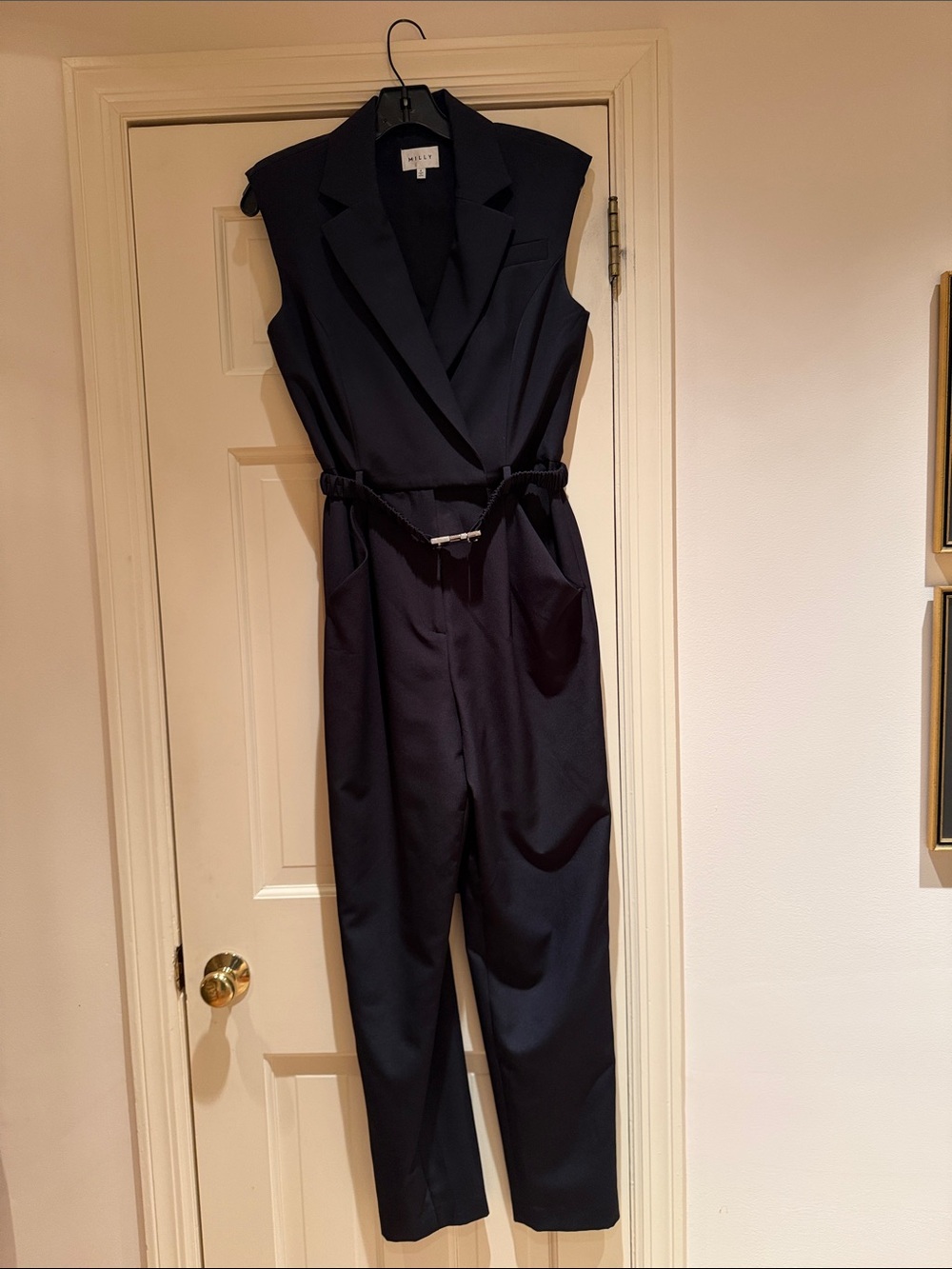 Milly Sleeveless Navy-Black Tailored Jumpsuit with Belt